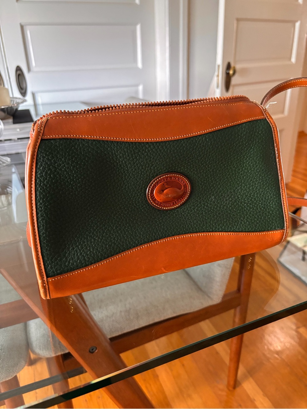 Dooney & Bourke Forest Green Pebbled Leather Pouch with Caramel Trim